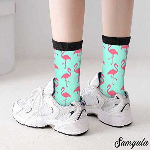Image of Crew Socks for Woman Size 6-8 Tropical Wildlife Bright Teal Girls Socks