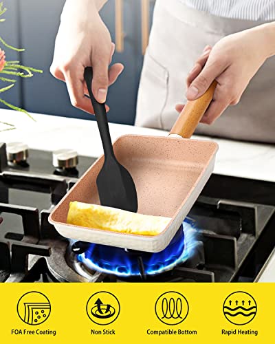 Bundlepro Japanese Omelette Pan, Non Stick Tamagoyaki Eggs Frying Pan, Square Granite Cookware Set, 7.1''Small Induction Skillet With Silicone Spatulas For Breakfast #TOP2