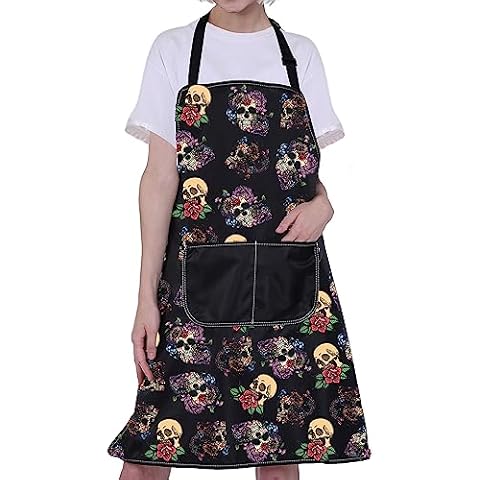 ENSIANTH Funny Skull Cooking Apron with Pockets Cover