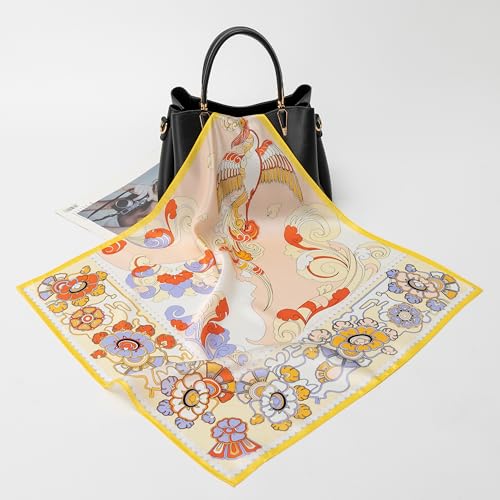 100% Mulberry Silk Scarf for Women, Small Square Satin Scarf for Neck Head Hair Handbag 21"x21"2