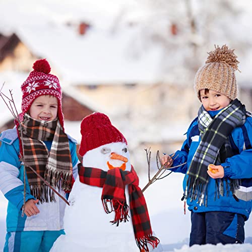 Bencailor 4 Pcs Kids Winter Scarf Kids Buffalo Plaid Scarves Christmas Warm Shawls Scarves Parent Child Scarf for Boys Girls2