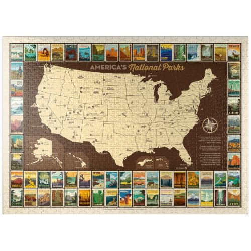 MyPuzzle 63 National Parks: Map of USA - Premium 1000 Piece Jigsaw Puzzle for Adults