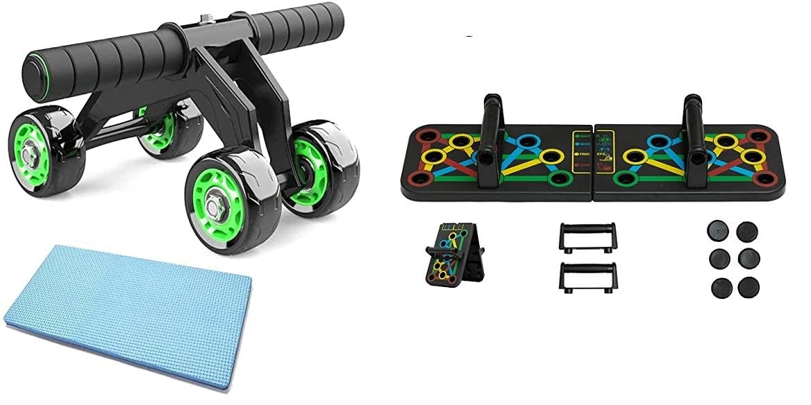 ShopiMoz AB four Wheel Roller - Abdominal fitness trainer and Stomach exercise machine with 14 in 1 Home Workout Pushup Board, Pushup Bar System (B0CG3KNXG5) Amazon Price History, Amazon Price Tracker