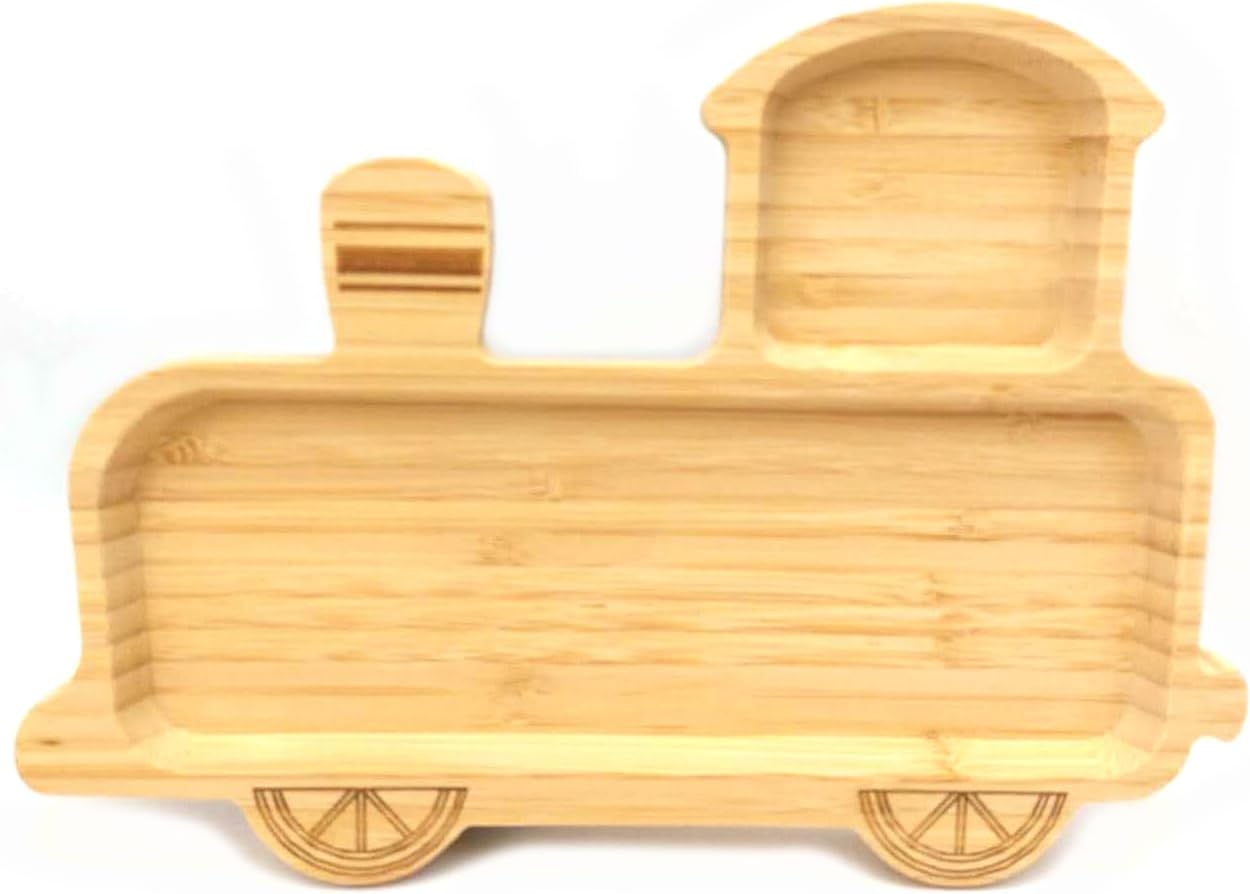JB HOME COLLECTION 4913, Bamboo Train Shaped Food Plate for Snacks Appetizer Fruit Vegetable | Children Meal Plate | Picnic Kitchen Party | Eco-Friendly Plates, 11"x7.75", 10 Pack