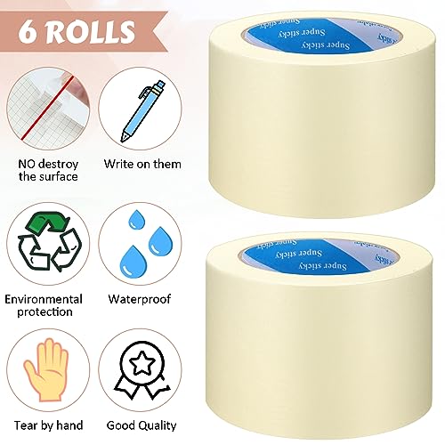 Image of Fainne 6 Rolls 3 Inch Masking Tape Bulk 55 Yards | General Purpose Tape for Classroom, Labeling, Crafts, Office, School Projects, Easy Tear & Clean Removal, Beige White