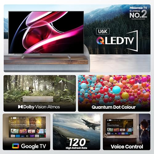 Image of Hisense 108 cm (43 inches) 4K Ultra HD Smart QLED Google TV (43U6K, Grey)