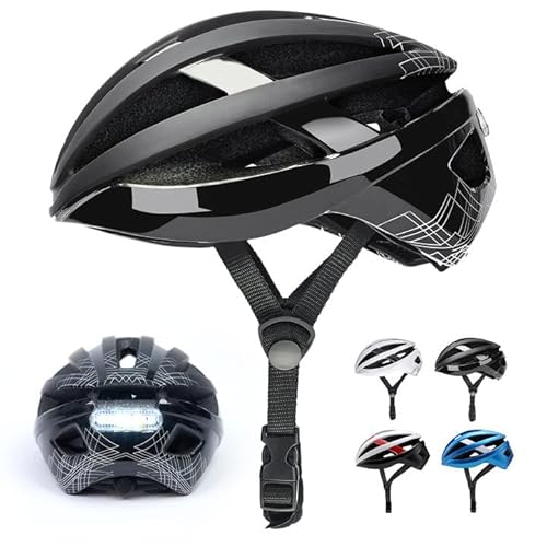 Rongbenyuan 自転車 ヘルメット 大人用 【LEDライト付】ロードバイク ヘルメット スポーツヘルメット 超軽量 17個通気口 58-62CM サイクリング 耐衝撃 高剛性 サイズ調整可能 男女兼用 通勤 通学 CE認定済み