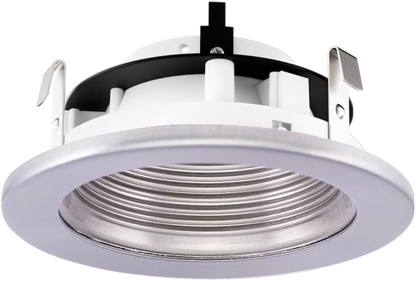ELCO Lighting 4" Low Voltage Adjustable Step Baffle Trim, MR16 LED Bulb Compatible, Recessed Lighting Trims - White with Nickel Trim