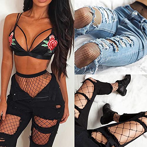 Image of Yilanmy Fishnet Stockings Plus Size Black Net Patterned Tight Suspender Crotchless Pantyhose for Women Sexy