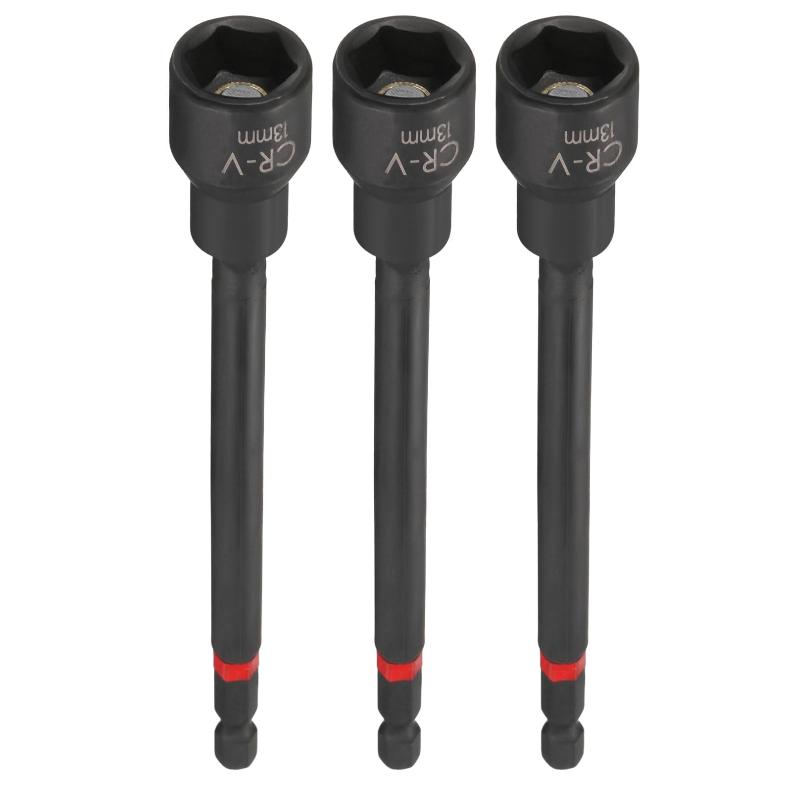 sourcing map 3pcs Nut Driver Drill Bit 13mm Metric Socket 1/4" Hex Shank 6" (150mm) Long Magnetic 6-Point Sockets Quick Change Phosphated CR-V Steel Bolt Setters for Power Drill Drivers, Black — image 1