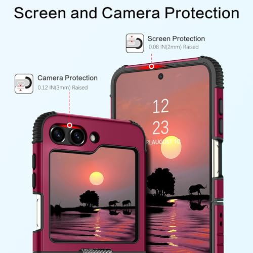 Image of BENTOBEN for Samsung Galaxy Z Flip 6 5G Case with Ring, Heavy Duty 2 in 1 Full Body Rugged Galaxy Z Flip6 Case Girls Women Boy Men Shockproof Protection Cover for Samsung Z Flip 6 6.7 inch,Wine Red