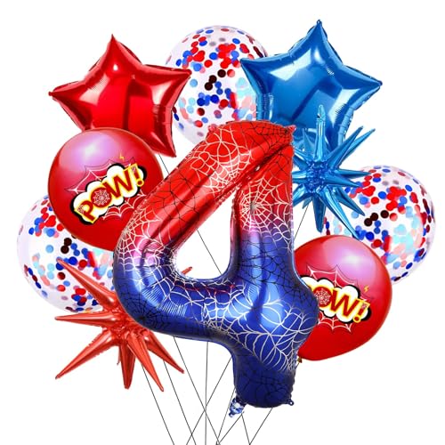 Spider Balões de aniversário com tema de aranha, balão de papel de estrela, balão de látex, balão de hélio, balão de óleo número 4 para aniversários, aniversário, festas