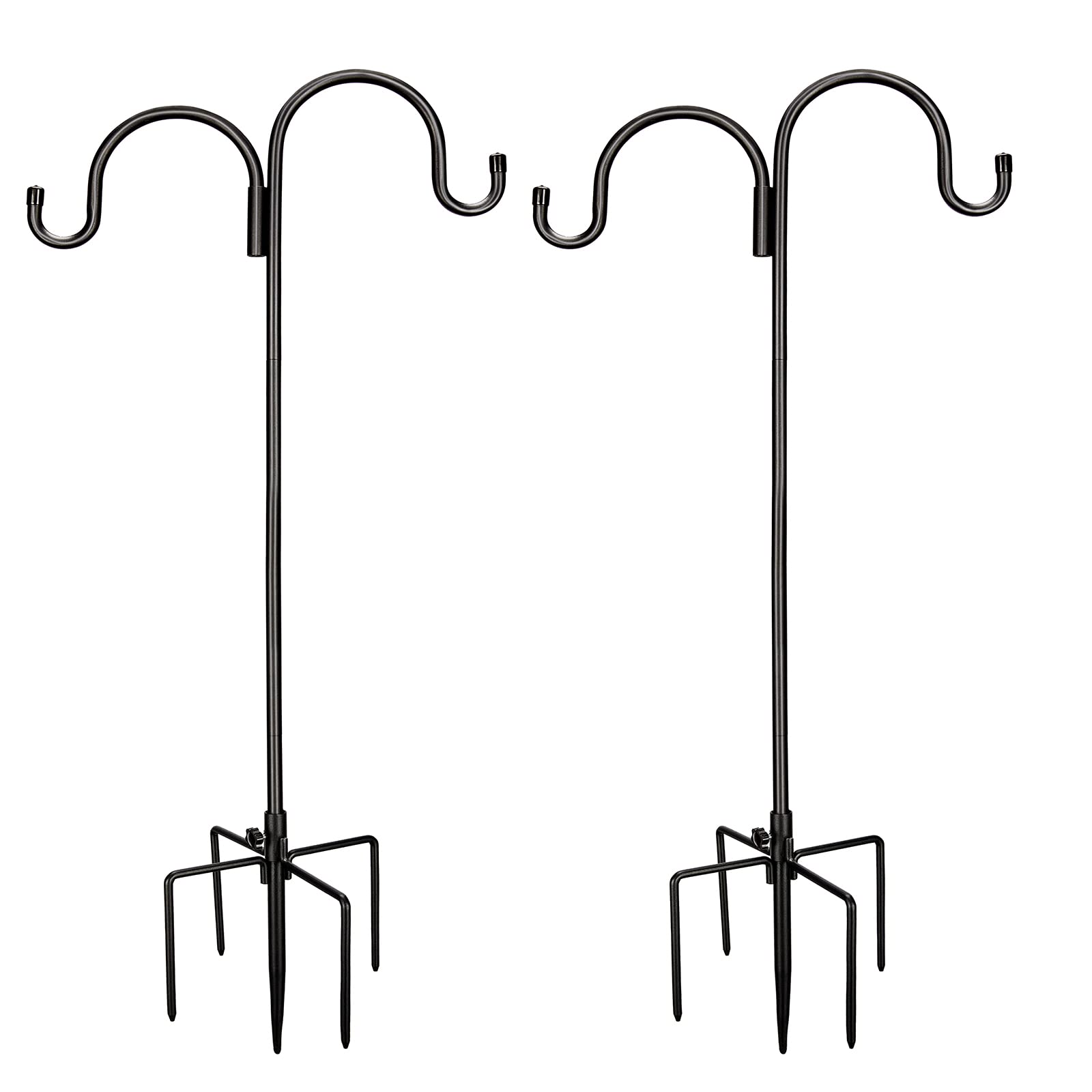 Kingsyard 2 Pack Double Shepherd Hooks for Outdoor - 76" Heavy Duty Bird Feeder Pole with 5-Prong Base, Adjustable Garden Pole for Hanging Bird Feeders Plants Solar Light Lantern, Black