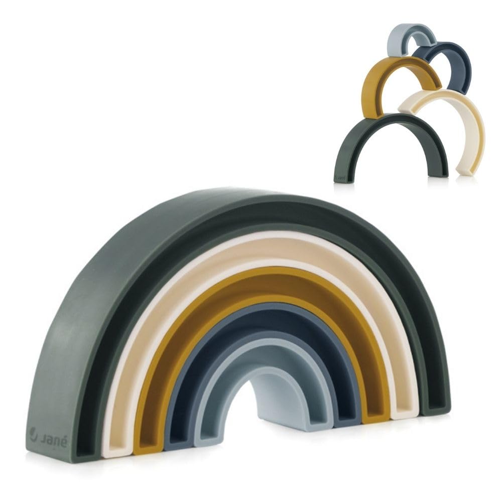 Jané Stackable Silicone Toy, Learning Toy 1 2 3 Years, Montessori Play, Washable, BPA Free, Tropic Color