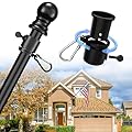 House Flag Pole Kit - 5ft Tangle Free Heavy Duty Flag Pole for Outside House,Decorative Metal Flag Poles for Outdoor Front Porch Boat Truck, Wall Mount & Portable 3x5 Hand Held Flagpole - Black