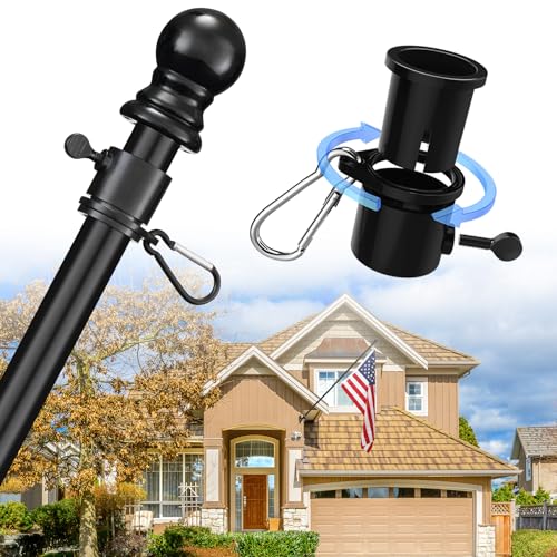 Decorative Flag Pole Kit - 7ft Tangle Free Heavy Duty Flag Pole for Outside House Adjustable Flagpoles Residential for Outdoor Porch Garage Boat Truck 3x5 4x6 Wall Mount & Hand Held Flagpole Black