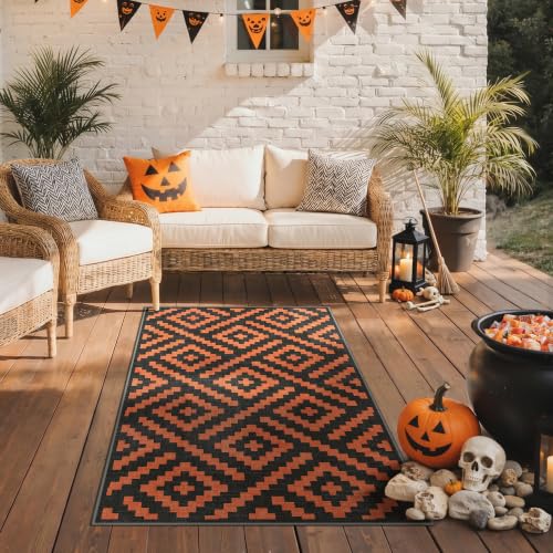 Image of GENIMO Fall Decor Outdoor Rug 3'x5' for Porch, Plastic Door Mat Orange Noir