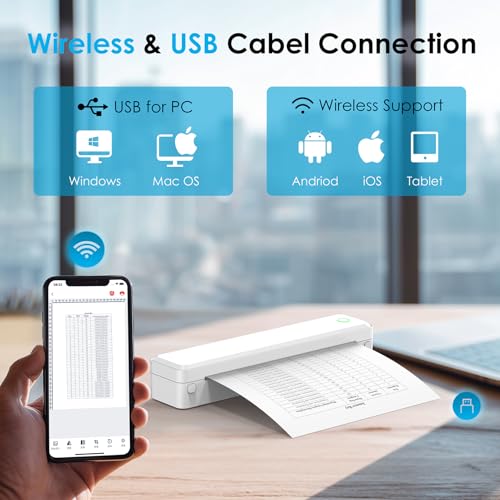 Image of KNAON Portable Thermal Printer, Bluetooth A4 Printer Wireless for Travel, Home, Office&School, White