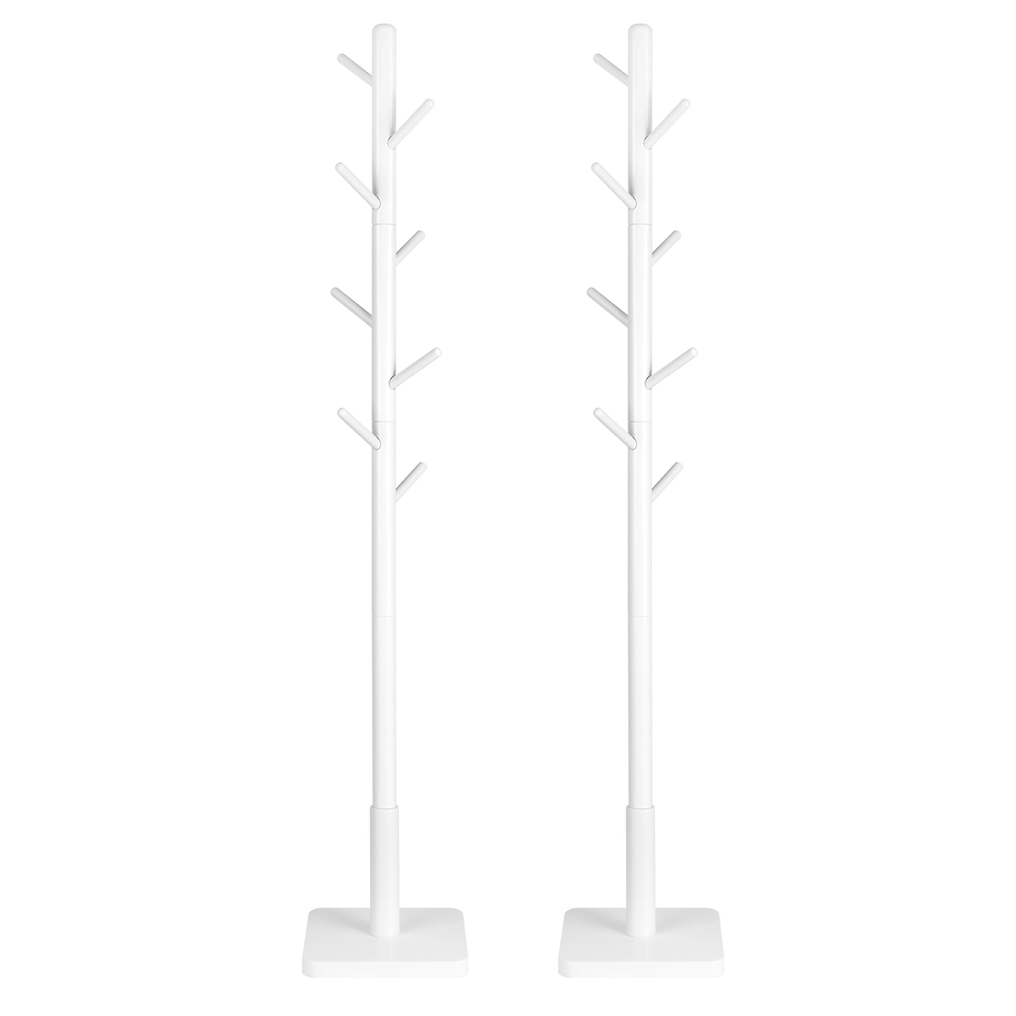 VASAGLE Appendiabiti da Terra Set di 2, in Legno, con 8 Ganci | Attaccapanni Moderno, Altezza Regolabile, Base Quadrata, Porta Abiti per Ingresso e Camera da Letto, Bianco Nuvola