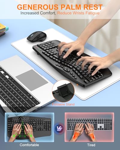 Teclado y mouse inalámbricos ergonómicos evitan tensión en oficina y casa 3