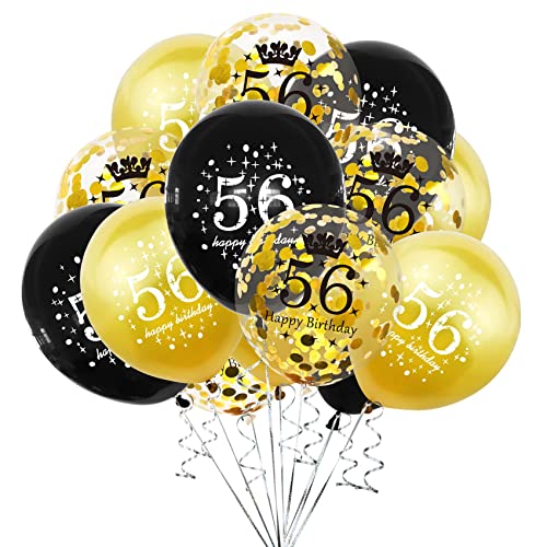 SHUNTAI 56th Birthday Balloons Black and Gold Party Decor Supplies 12 inch
