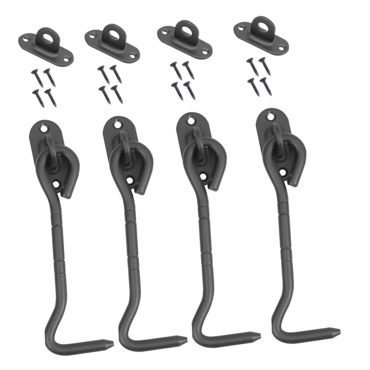 NULYLU 4 Pack Barn Door Latch Stainless Steel Door Hooks Garage Cabinet Locks Easy Install Black