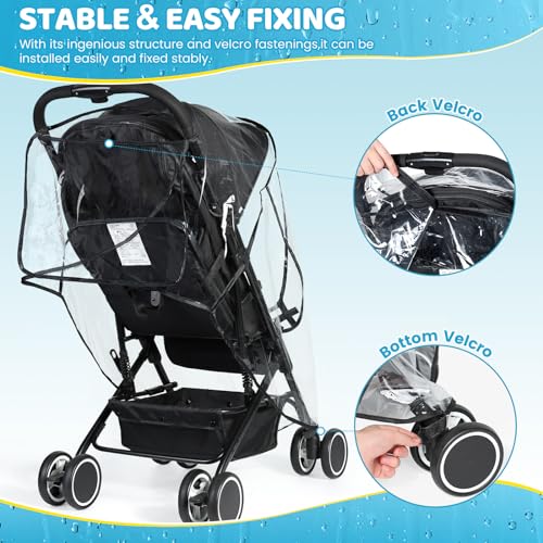 Image of Universal Clear Stroller Rain Cover, No-zip Waterproof Stroller Cover - Food Grade EVA, Baby Travel Weather Shield, Breathable Rain Cover for Most Single Strollers, Joggers Accessories for Rain, Black