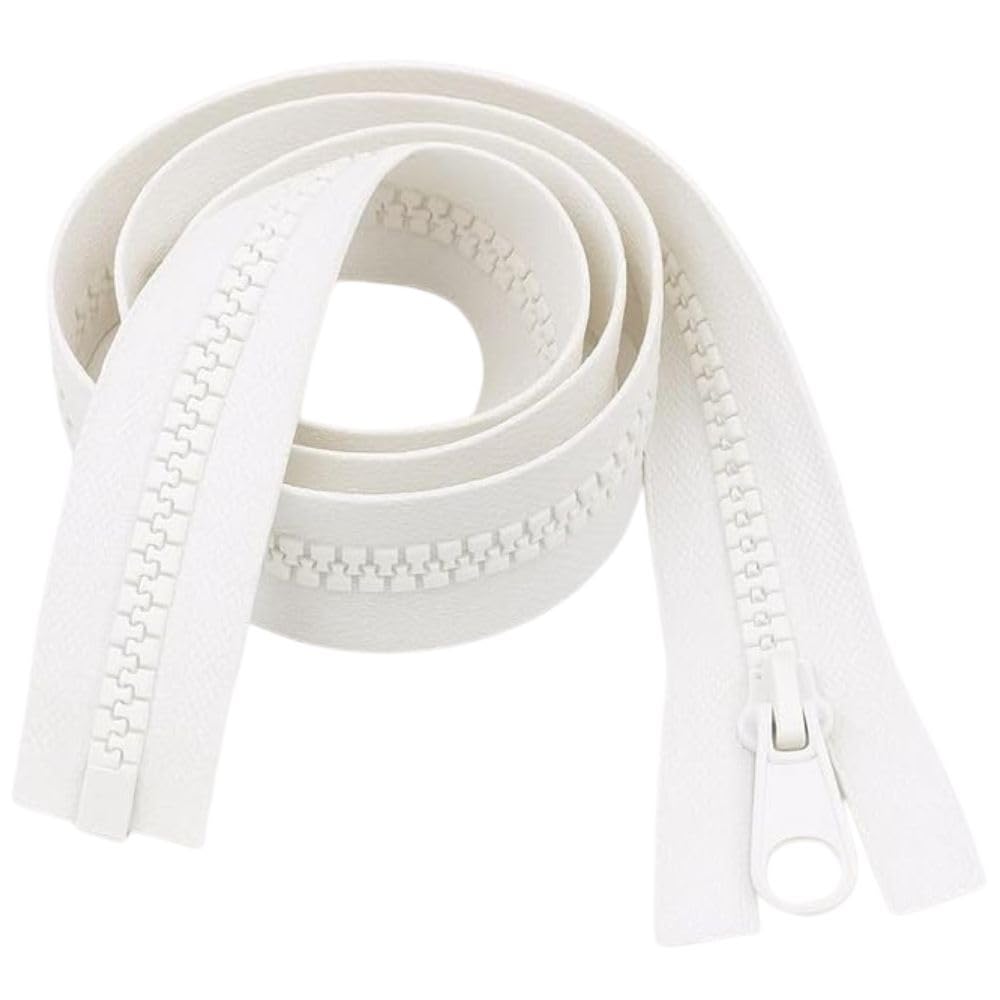 Open-Ended Chunky Zip White 8" (20cm) - Heavy-Duty #5 Plastic Teeth Separating Zipper for Sewing & Repairs: Purses, Pouches, Pencil Cases, Small Bags & Craft Projects by Giddy Square — image 1