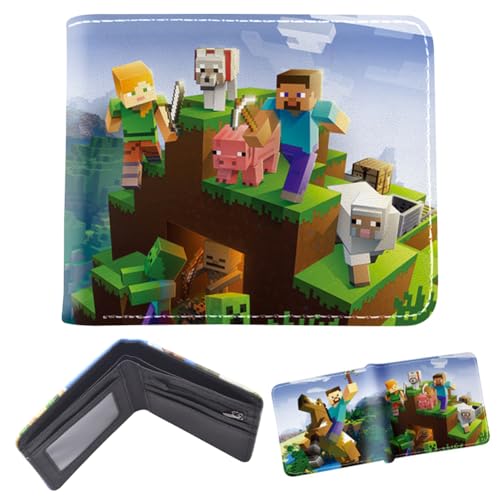 AUMXXJM Kids Green PU Leather Bifold Wallet with Cartoon Design, 3 Card Slots, Coin Pocket, Unisex, Casual Style, Bi-Fold, Faux Leather, Children