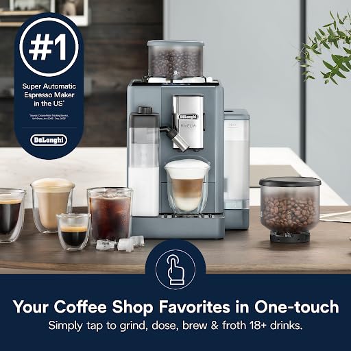 Image of De'Longhi Rivelia Automatic Espresso Machine, Grinder & Frother, Easy Bean Switching, Pebble Gray