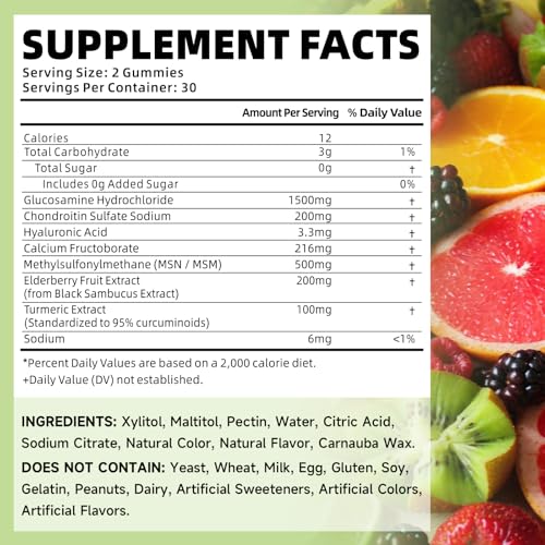 Softbear Glucosamine Chondroitin Gummies With Msm Triple Strength, Organic Vegan Chondroitin & Glucosamine Nutritional Supplements For Joint Support Mixed Fruit Flavor 60 Gummies thumb #6