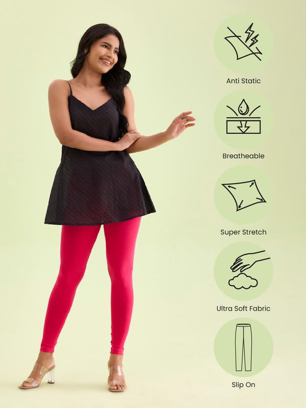 Image of GO COLORS Soft Cotton Stretch Ankle Length Leggings for Women | Breathable