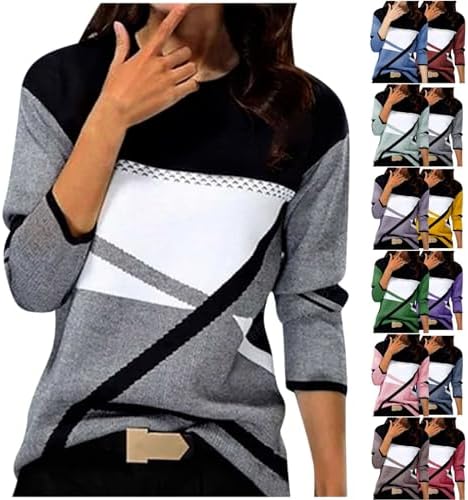 Womens Long Sleeve Tops Comfy Crewneck Color Block