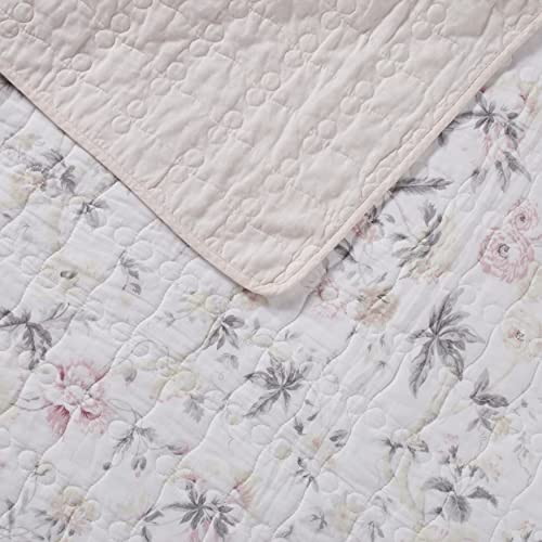 Laura Ashley Home - Breezy Floral Collection - 100% Cotton, Reversible, Lightweight & Breathable Bedding, Pre-Washed for Added Softness, Twin, Pink/Grey - Image 3