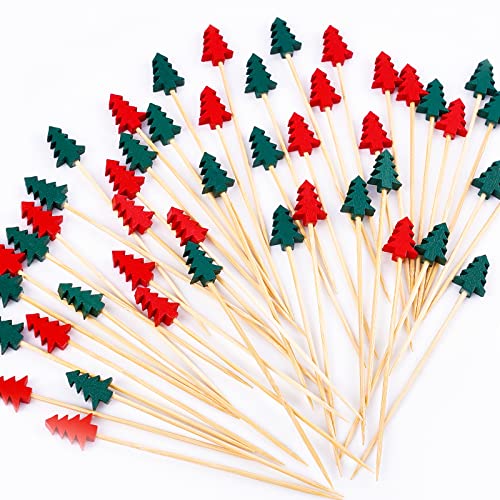 PartyWoo Cocktail Picks, 100 Counts 4.7 Inch Christmas Tree Picks, Appetizer Toothpicks Decorative Toothpicks, Party Picks for Christmas Decorations, Christmas Party Favors, Drink Picks with Trees