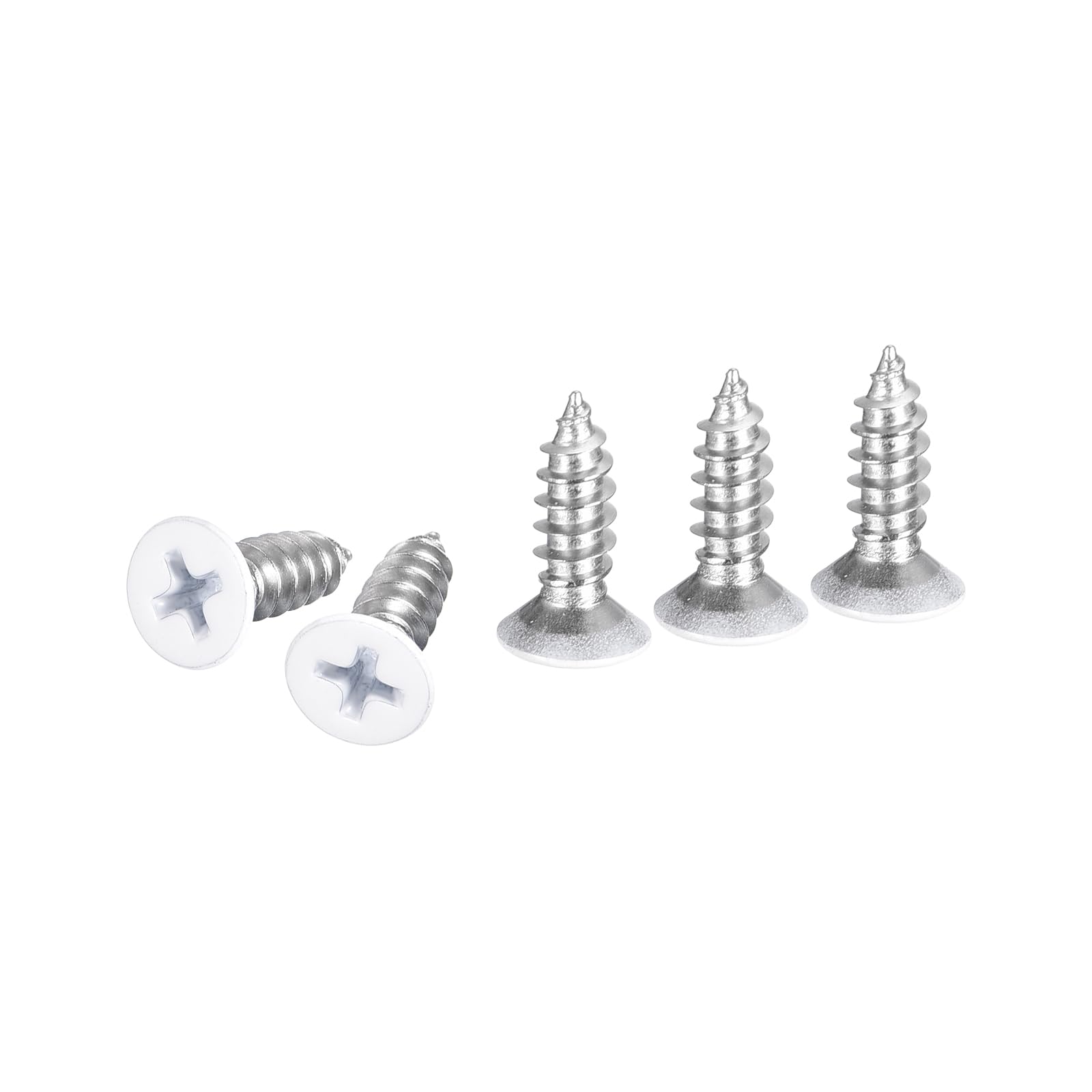 DTGN 100Pcs ST5x16mm Flat Head Wood Screws, 304 Stainless Steel White Phillips Self Tapping Screws