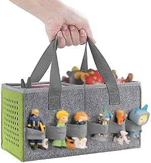 Vakdon Bag for Toniebox Starter Set and Accessories, Can hold 30-40 Figurines, Travel Carrying Bag with Handle for Toniebox, Toniebox Accessories (Gray+green)