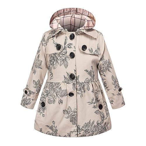 Girl's Hooded Trench Coat Kids Flower Print Parka Outwear Warm Cotton Puffer Hooded Jacket Fall Winter (A, 3-4 Years)2