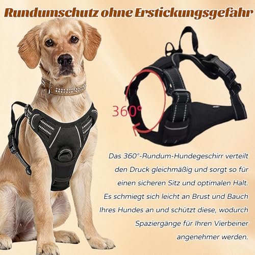 Fellstern Anti-Zieh-Geschirr, 2026 Neu Anti Zieh Geschirr für Hunde, Fellstern Hundegeschirr, Verstellbares Geschirr Hund, Weich Gepolsterter Brustgeschirr, Für Hunde jeder Größe (Schwarz, L)
