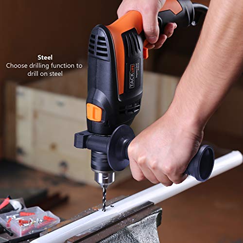 Hammer Drill, TACKLIFE Corded Drill 1/2 Inch, 2800RPM, 44800BPM Dual Drill Mode, Variable Speed Trigger, 360° Rotatable Handle, Speed Setting Knob for Wood, Steel, Masonry-PID01A