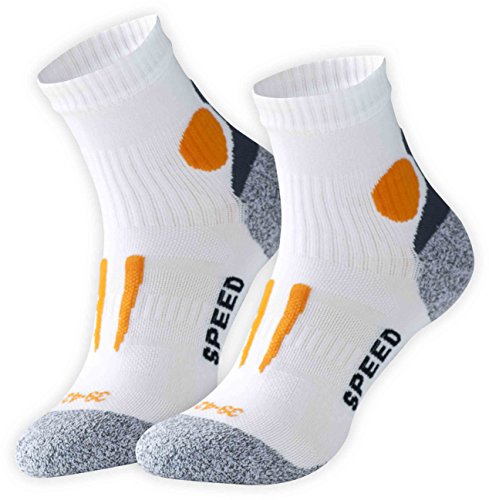 Vincent Creation VCA - Lot de 2 paires de chaussettes de course à pied - haute performance - rembourrée et élastiquée - pointe remaillée main,Blanc-orange,43-46