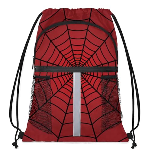 Spiders Red Web Drawstring Backpack,Waterproof Sports Gym Bag with Shoes Compartment and Bottle Holder,Travel Tote Bags for Beach,Swimming,Yoga Gifts