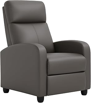 BestMassage | Recliner Chair | No Massage Function | Pu Grey | with Lumbar Support, Adjustable Push Back, Wide Armrests, Footrest & Padded Seat | Easy Assembly | for Living Room, Home Theatre