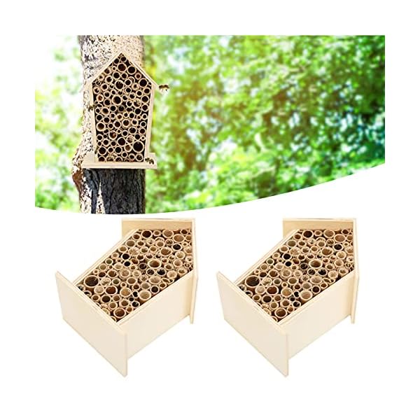 2 Stück Holz Bienenhaus, Natürliche Handgefertigte Bee Box Nests Hotel für Gartendekoration im Freien – Bild 5