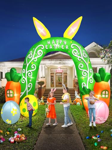 Miniatura 7 de Kalolary 12 Pies Hinchable Pascua Decoracion, Arco Inflable Con Orejas De Conejo, Huevo De Pascua Y Zanahoria Hinchable Pascua Exterior Decoracion Para Exteriores Interiores Jardines De Fiesta