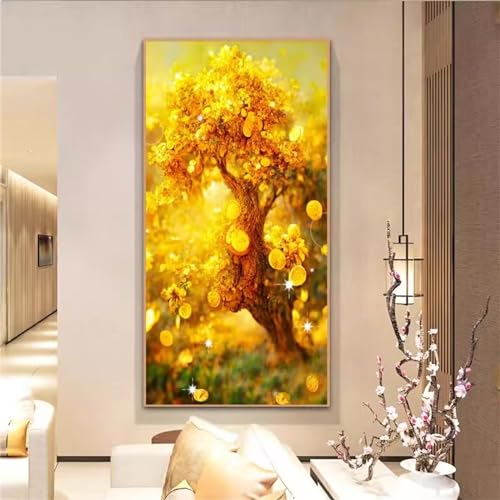 DIY Diamand Painting Arbre Jaune Décoration Salon 50x115cm