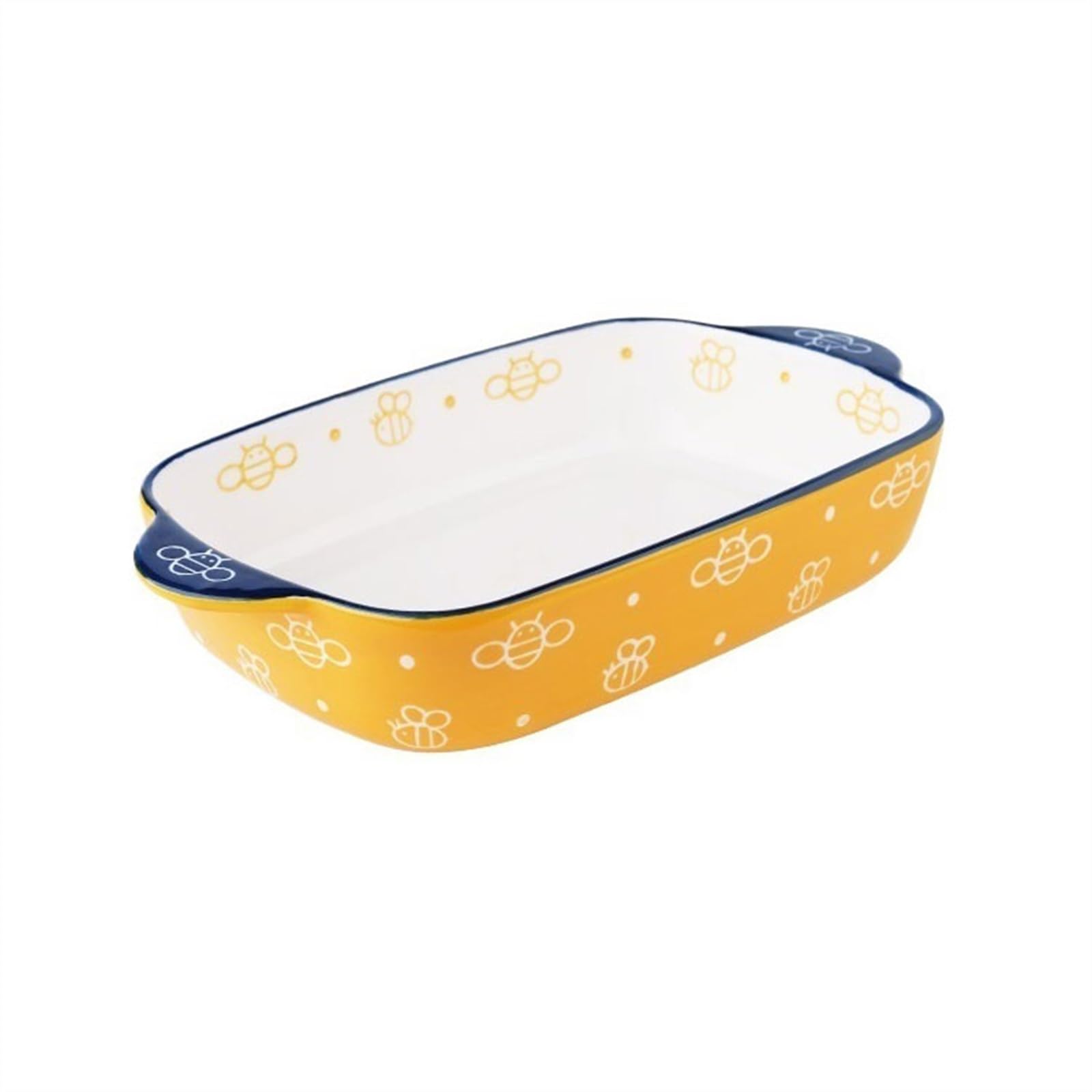 OLSKFUH Kitchen Household Dinner Plate Vegetable Baking Dish Lovely Hand-Painted Double Ear Bowl Ceramic Baked Rice Cooking,1000ml