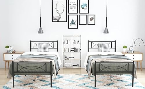 Gime (2 Piece) Twin Bed Frames No Box Spring Needed Mattress Foundation Single Bed With Headboard #TOP28