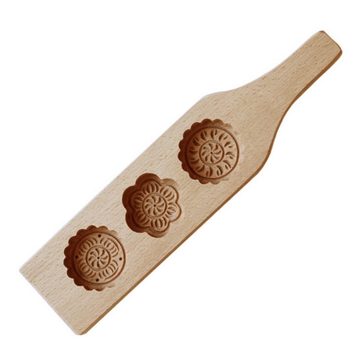 Uanqfegy Mooncake Mold - Chinese Traditional Mid-Autumn Festival Moon Cake Mold, 3 Flower Shape Wooden Handmade Baking