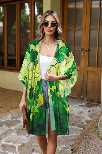 Image of Women's Kimono Swimsuit Coverups Summer Beach Loose Cardigans for Swimwear | CHICGAL Casual Open Front Chiffon Cover Up, 3 /4 Sleeve Lightweight Vacations Outfits 2026, Long Summer Resort Wear
